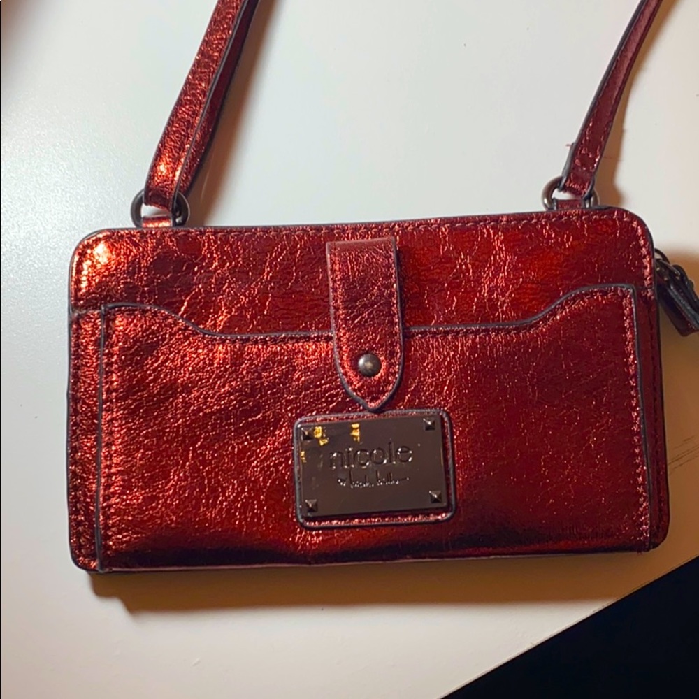 Nicole shiny red crossbody purse